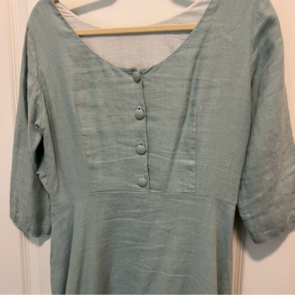 MRSPOMERANZ Custom-made handmade pure linen fit flare light blue dress - Picture 8 of 15